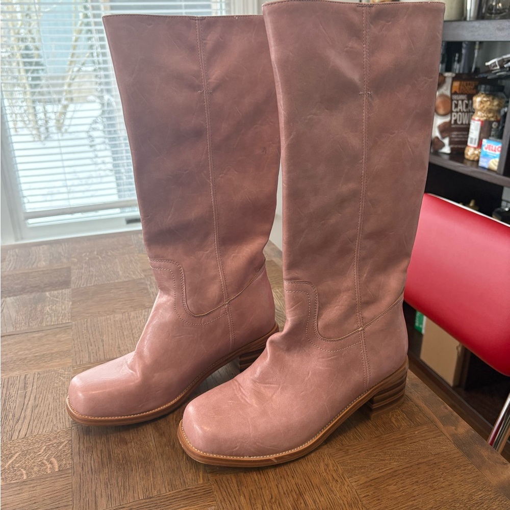 Frye Inspired Pink Heeled Boots